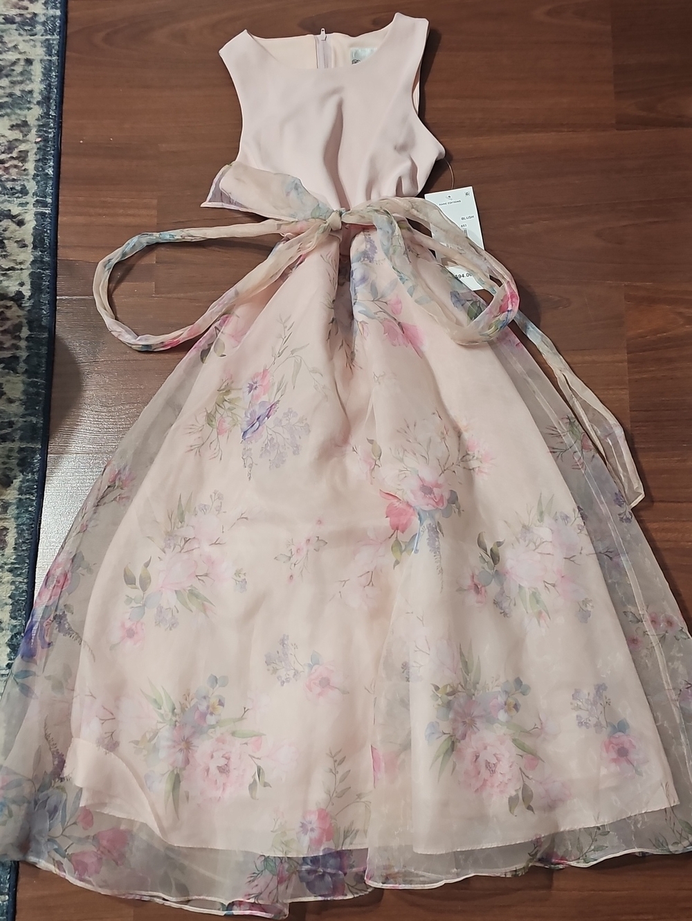 Rare Editions Blush Pink Floral Organza Bow-Apron Dress